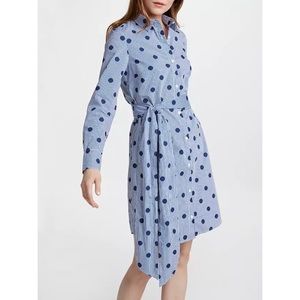 Boden Modern Navy Blue Striped Polka Dot Belted Shirt Dress Size 10 Long